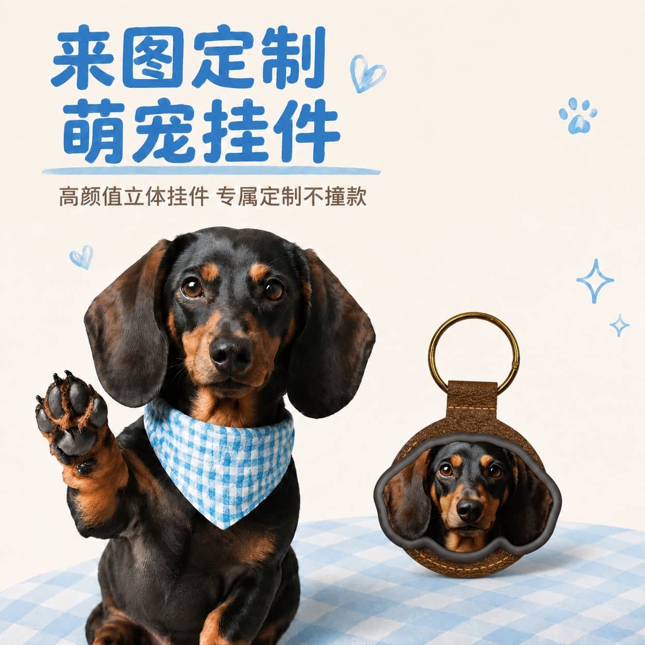 茸仔宠物定制挂饰钥匙扣猫咪狗狗3D浮雕挂件创意个性化照片AI建模 - 商品图1