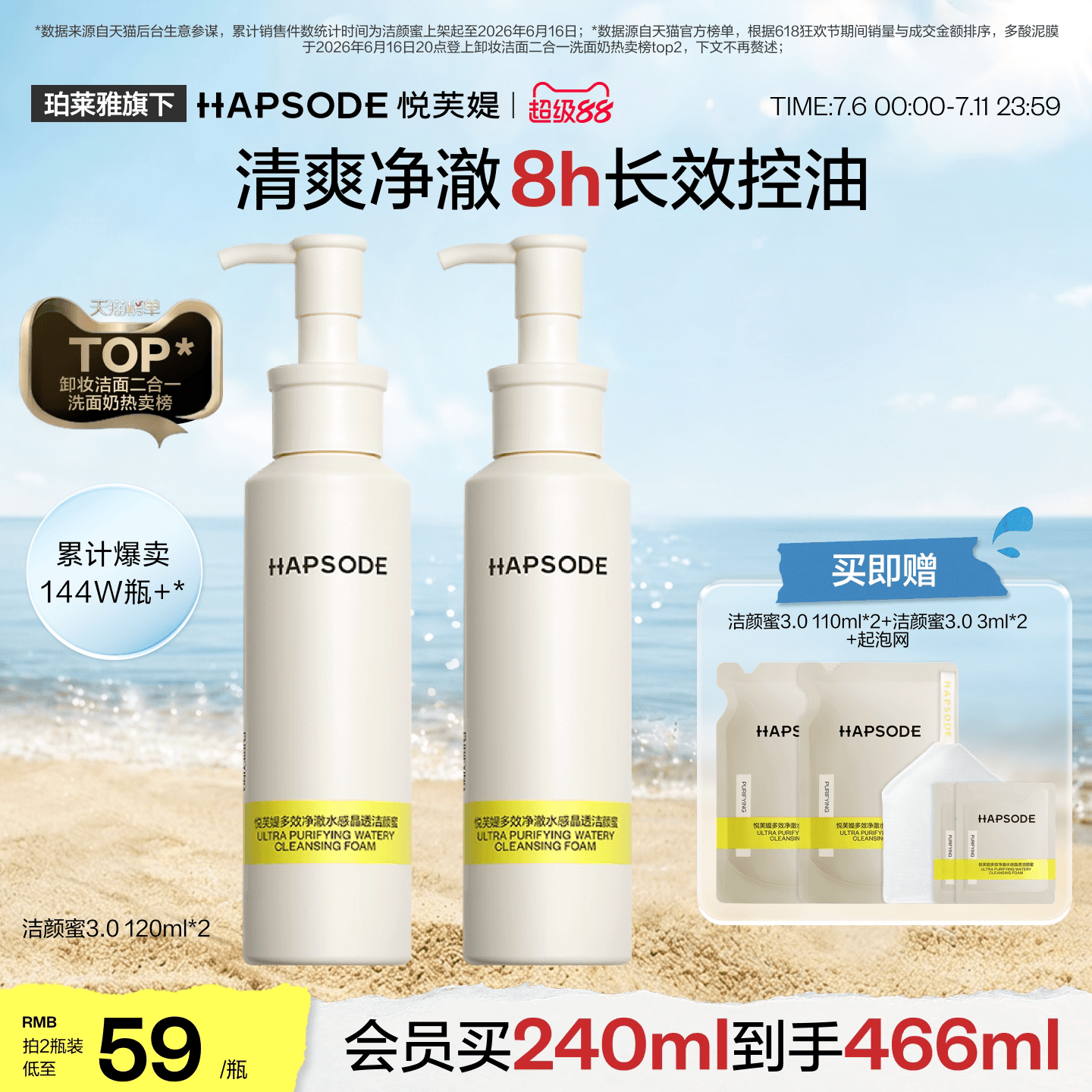 悦芙媞氨基酸洁颜蜜深层清洁去油控油洗卸合一温和洁面洗面奶男女 - 商品图1