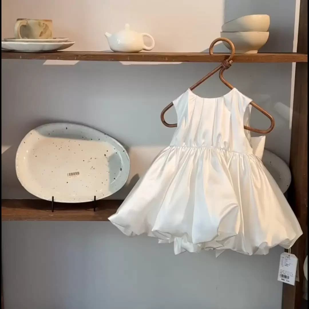 千金女童白色连衣裙儿童周岁生日礼服花童无袖背心裙蝴蝶结公主裙 - 商品图1