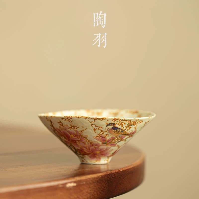 青花火石红葫芦斗笠杯家用陶瓷茶杯防烫功夫茶具个人专用品茗杯 - 商品图1