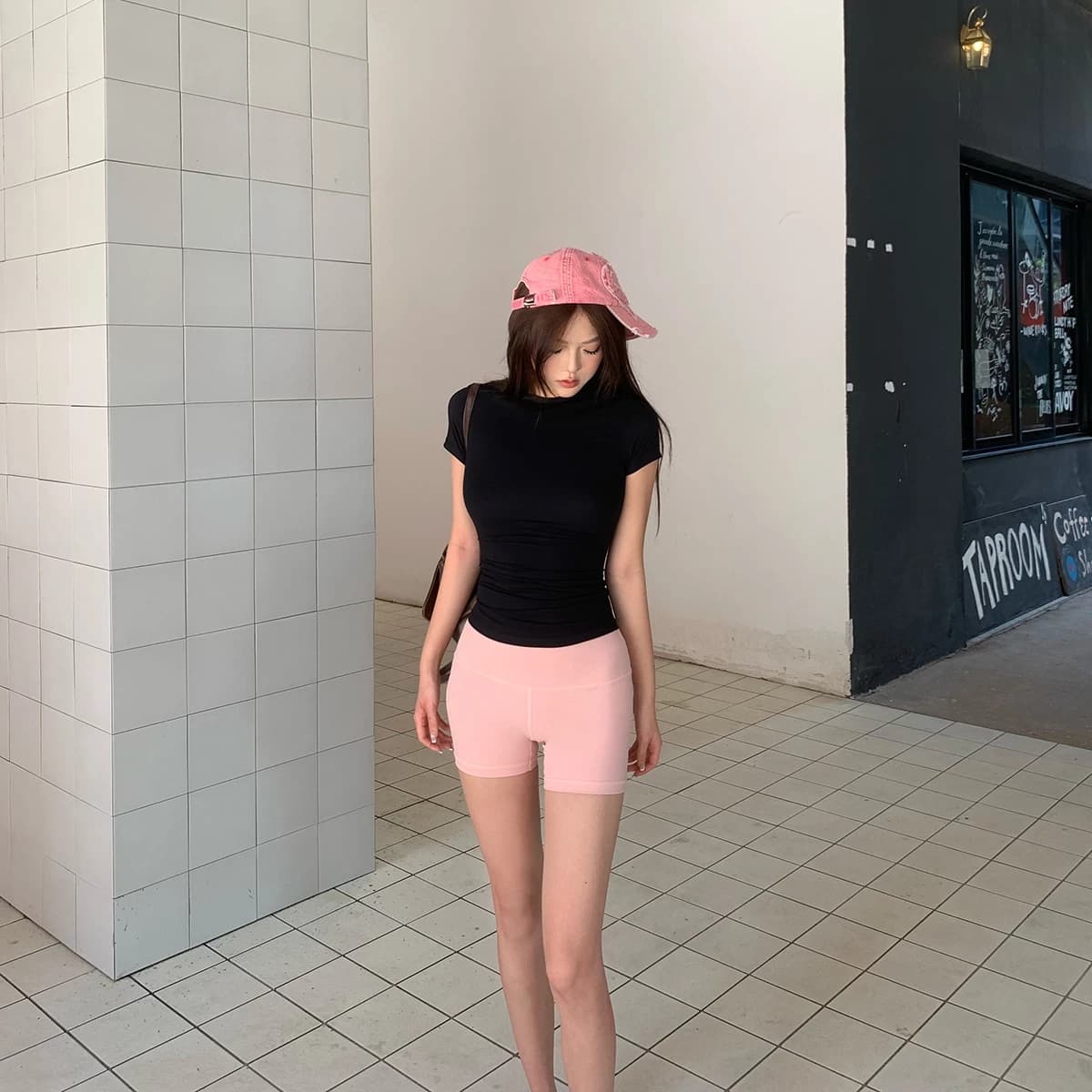 sunn21 卡戴珊风夏日黑色短袖T恤女夏季高密四面弹显瘦内搭上衣 - 商品图1