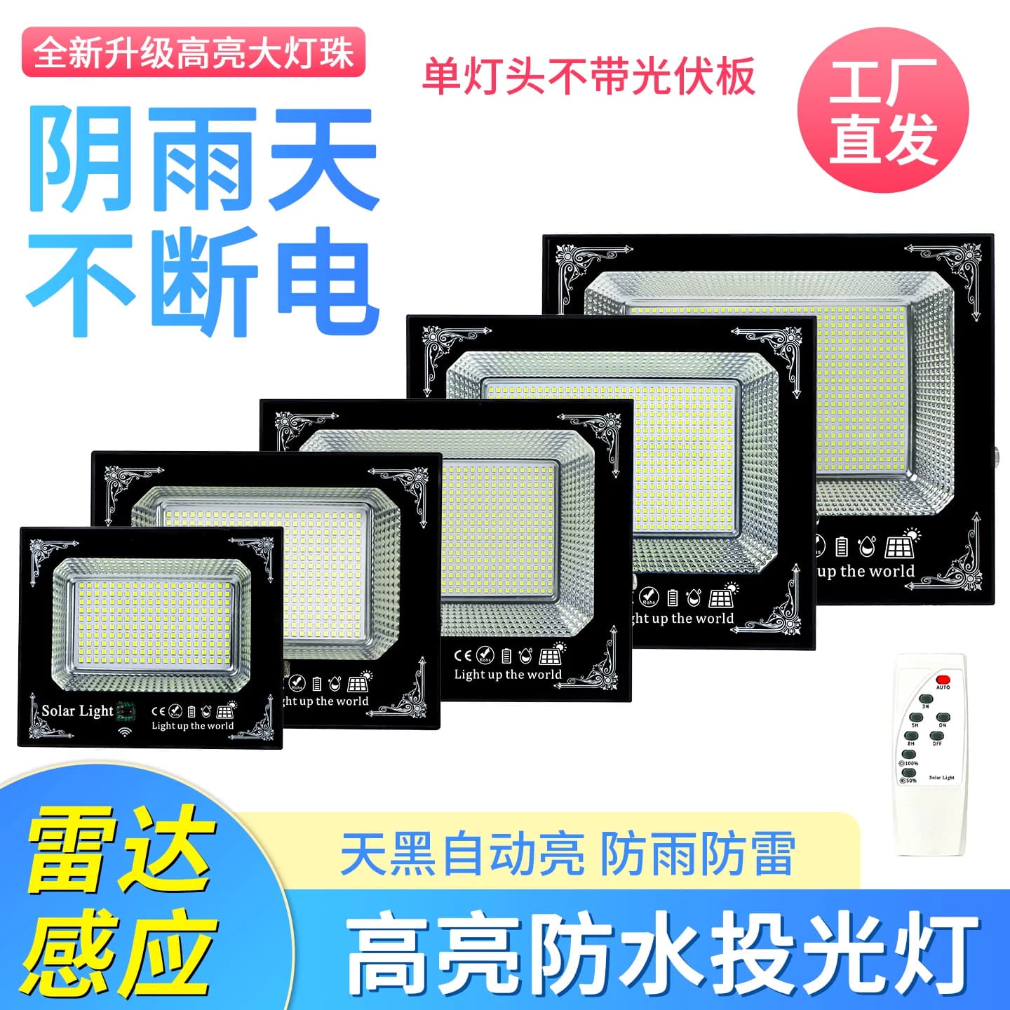 2026款太阳能户外庭院灯头雷达感应太阳能照明灯室外led单灯头 - 商品图1