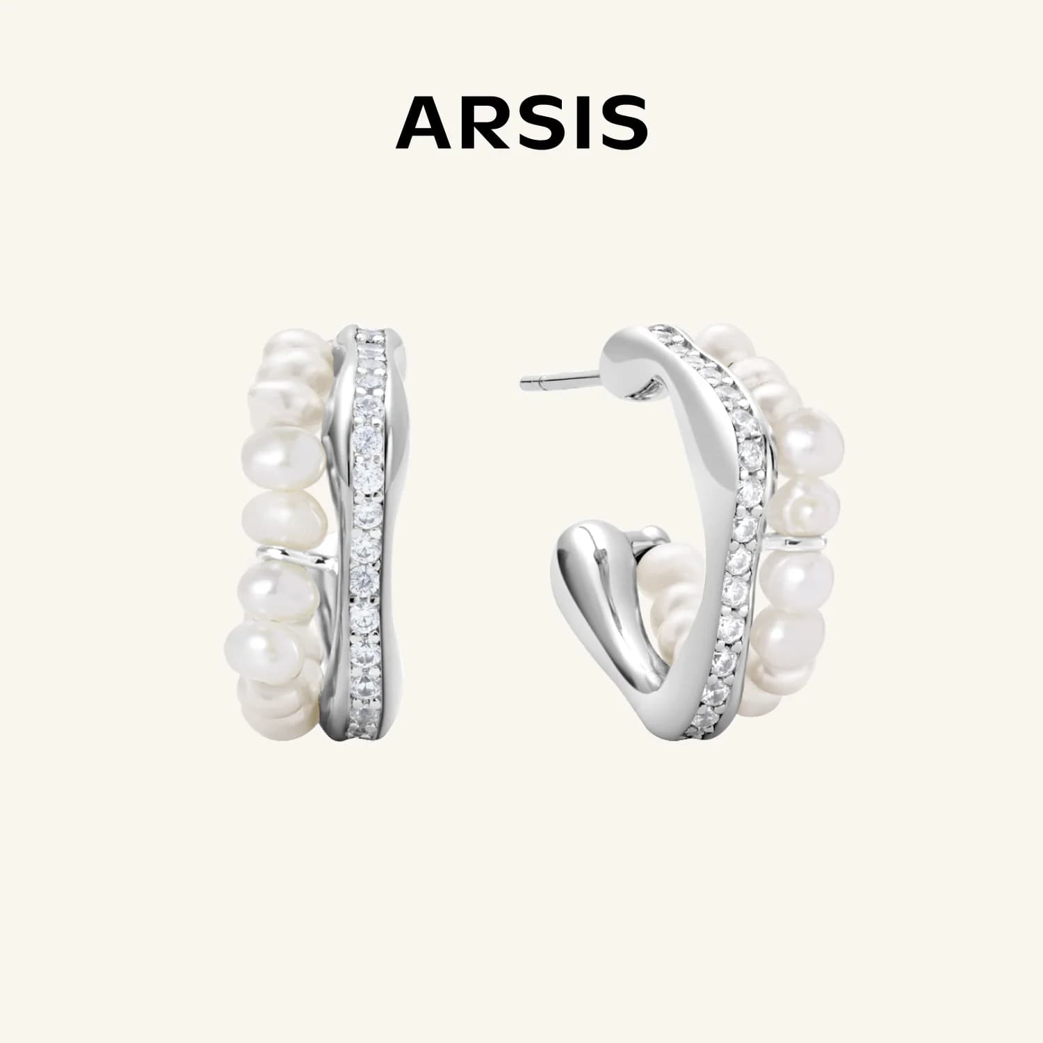 【明星同款】ARSIS流光小耳钉轻奢耳环银色耳坠小众高级珍珠耳饰 - 商品图1