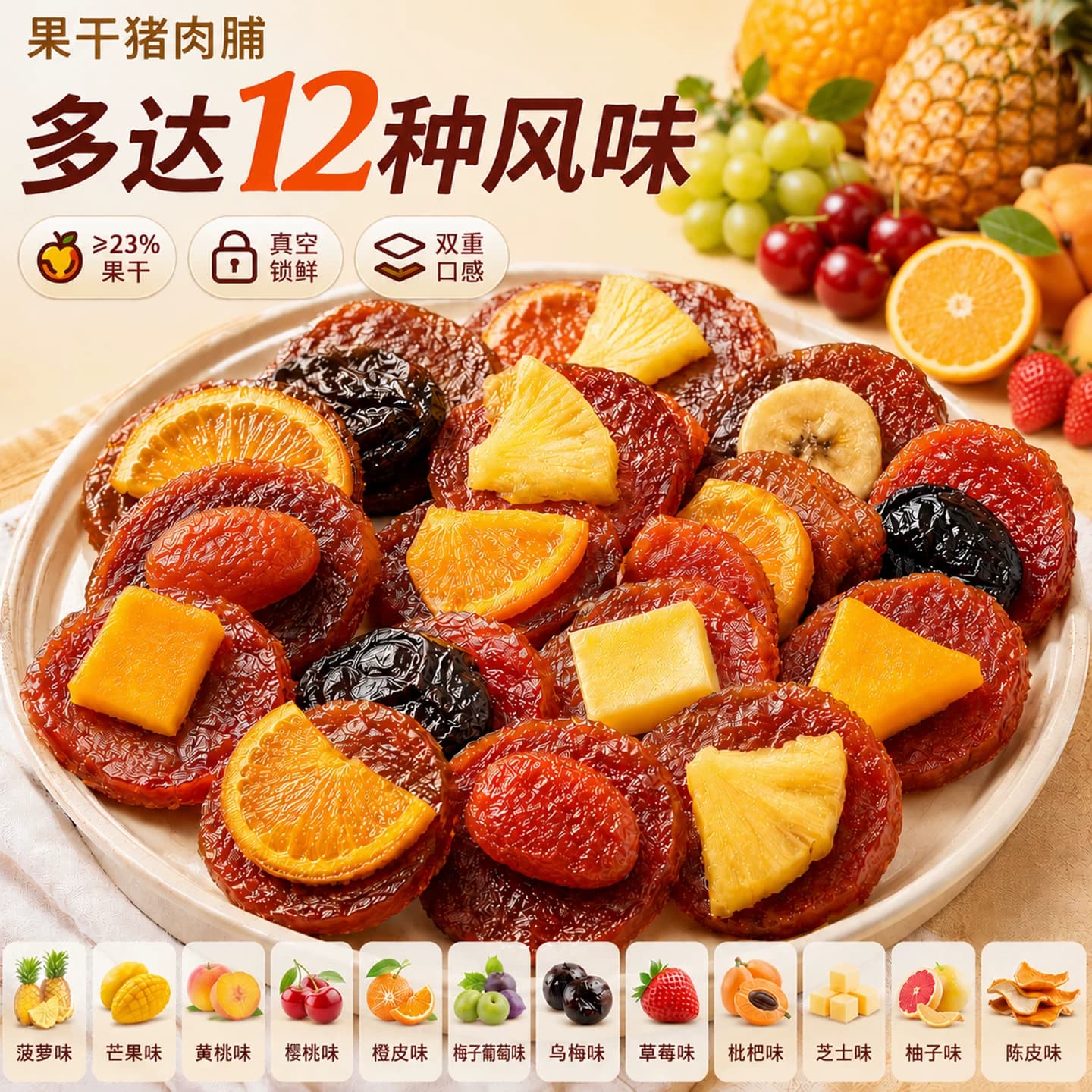 炭烤猪肉脯肉脯干零食芝士陈皮草莓水果即食高蛋白质解馋休闲小吃 - 商品图1