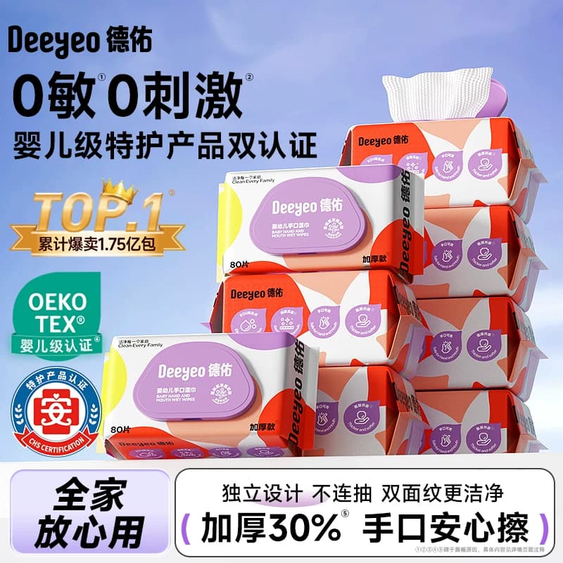 德佑婴儿湿纸巾新生手口宝宝幼儿童家用大包湿巾纸幼儿园专用厕纸 - 商品图1