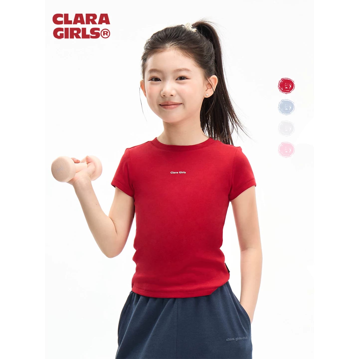 claragirls|女童短袖T恤凉感透气2026春儿童运动修身圆领打底上衣 - 商品图1