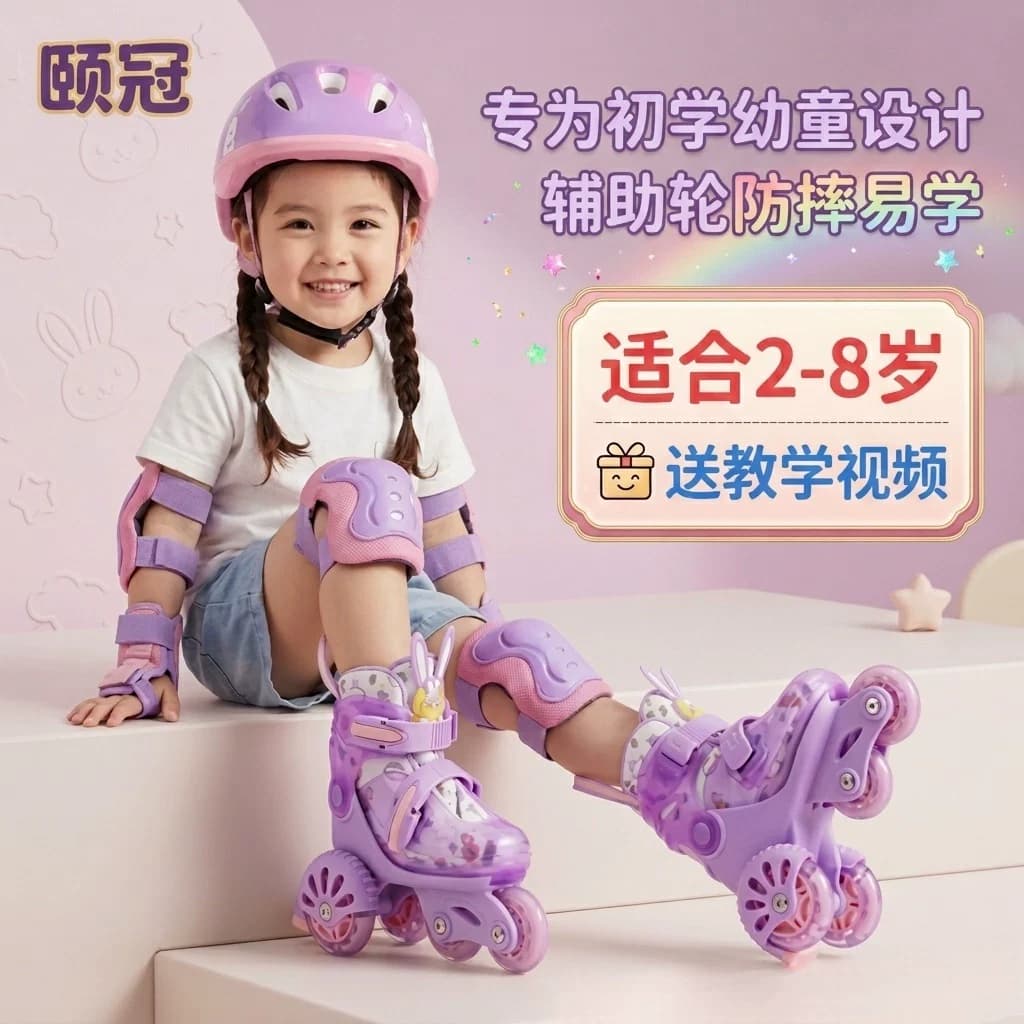 儿童轮滑鞋初学者幼儿男女童滑冰2-3-6岁小孩双排旱冰宝宝溜冰鞋 - 商品图1