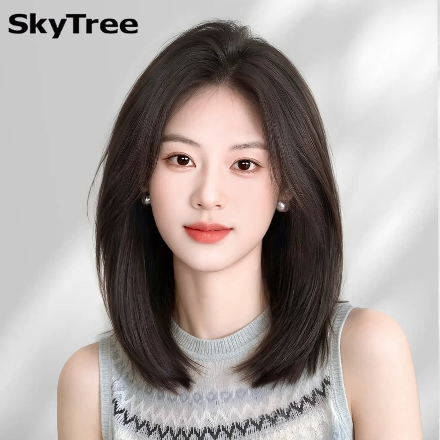锁骨发假发女全头套式侧分中长发真人发丝短发无痕自然整顶假发套 - 商品图1