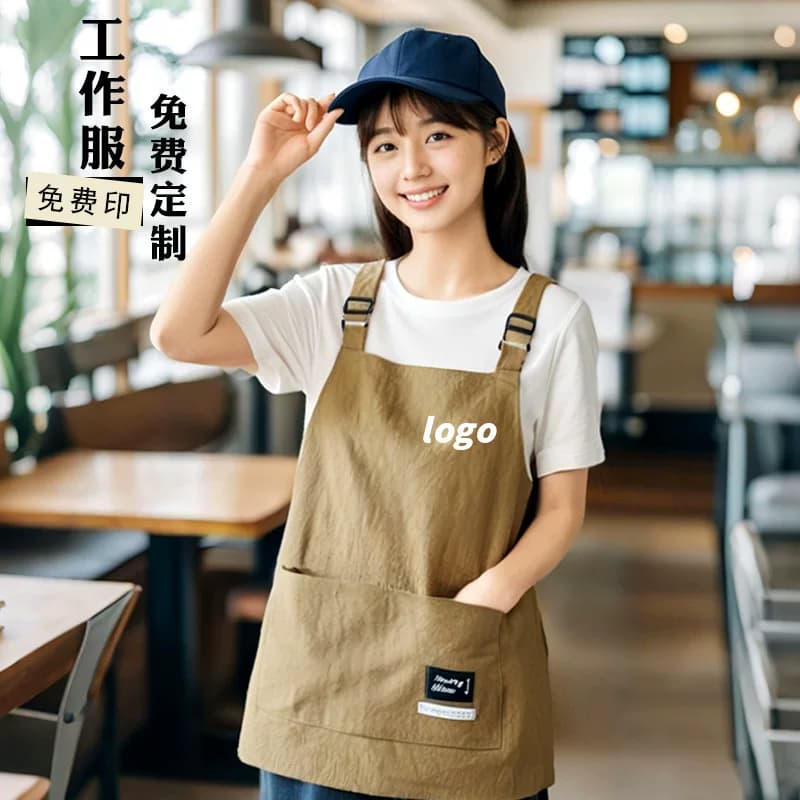 新款防水围裙家用厨房定制印字短款做饭围腰餐饮专用成人工作服女 - 商品图1