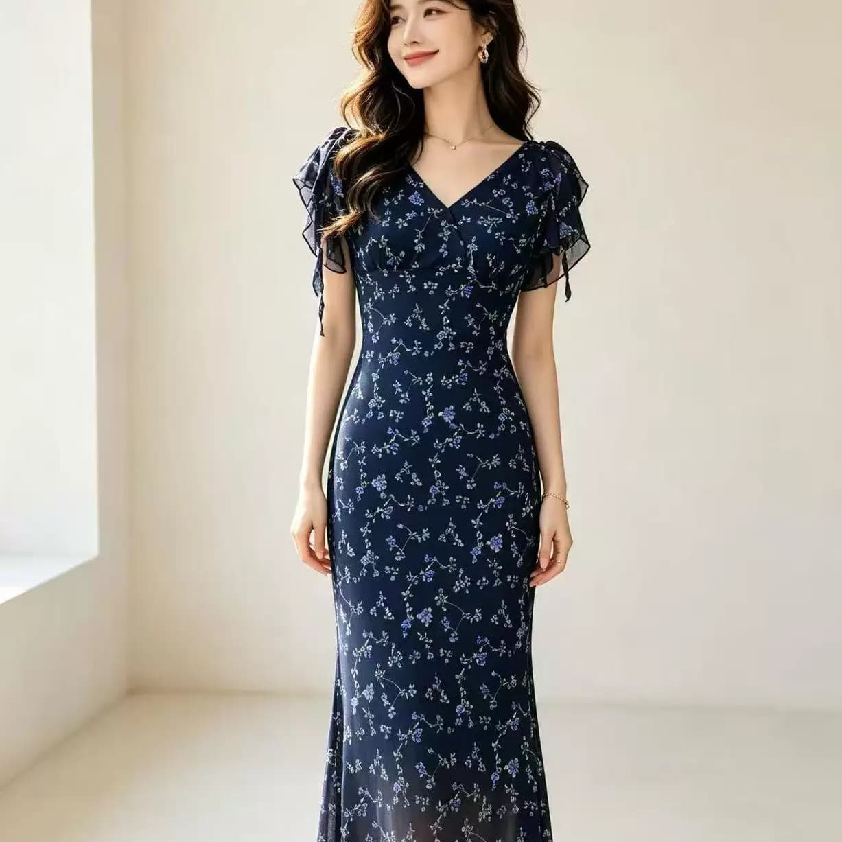 QF2026夏季法式绝美连衣裙女气质收腰长裙茶歇裙 - 商品图1