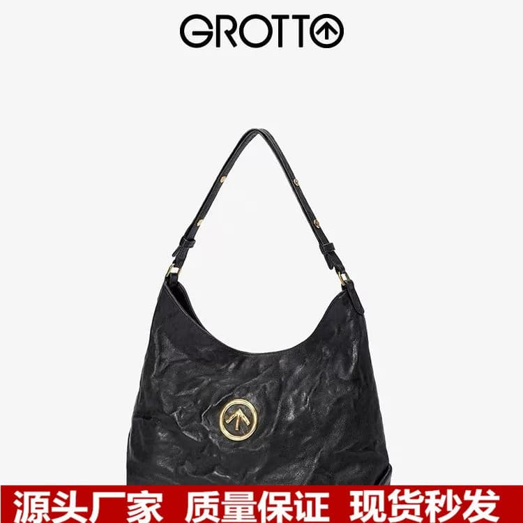 头层牛皮2026新款 G乐黑石植鞣羊皮通勤单肩斜挎腋下包手提软包七 - 商品图1