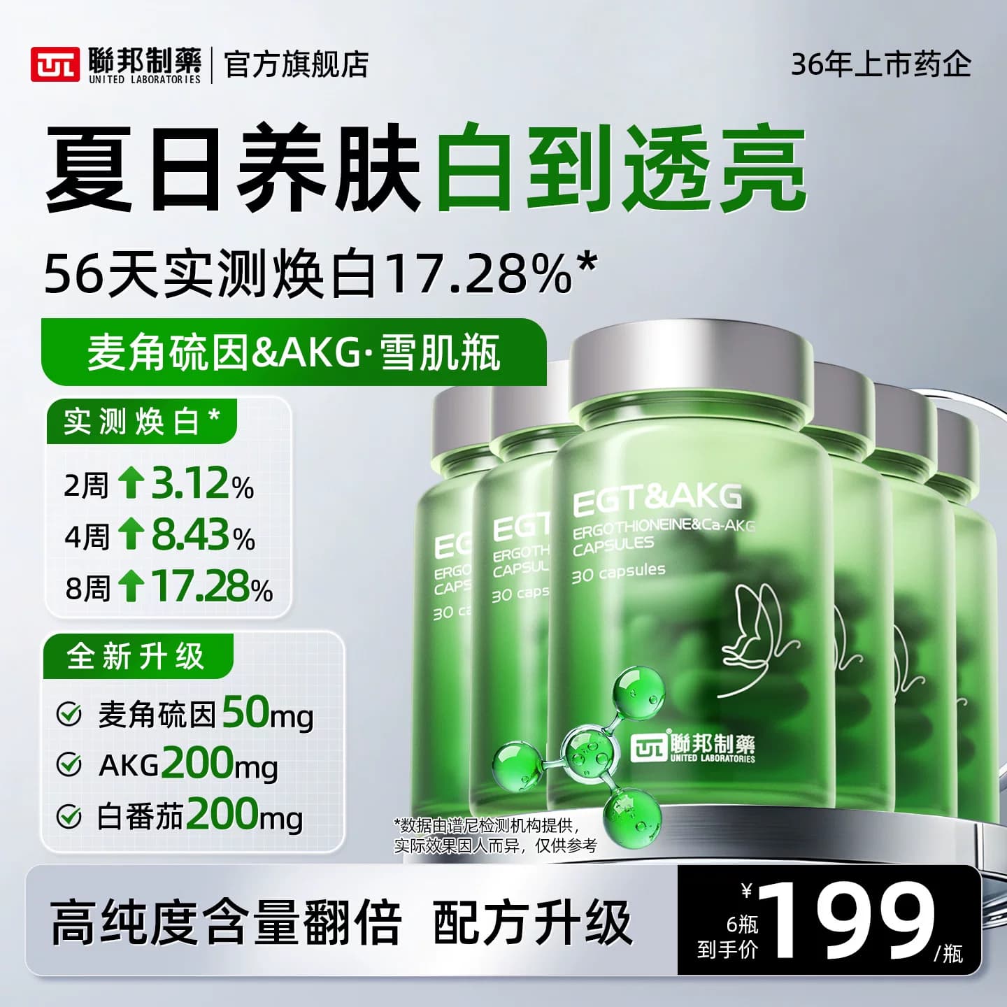 联邦制药高含量麦角硫因AKG双抗胶囊氧化骨皮肉提拉紧致口服内调 - 商品图1