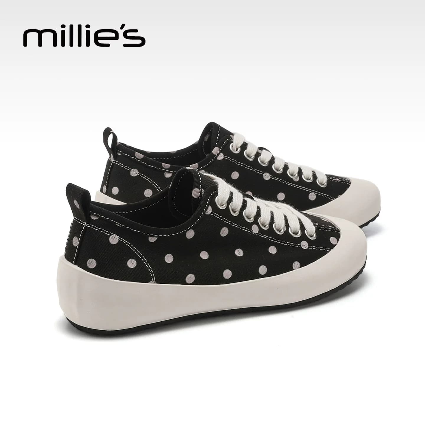 MILLIE'S/妙丽复古风波点帆布鞋女秋韩版系带休闲鞋舒适轻便百搭 - 商品图1