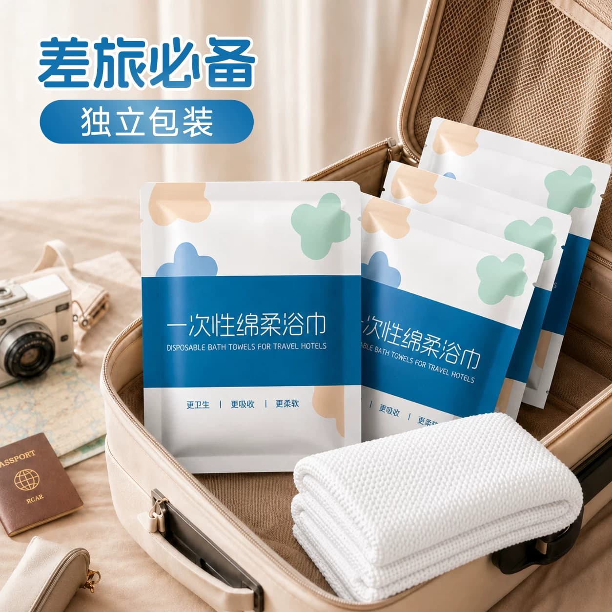 出行差旅客房神器一次性日抛浴巾毛巾可重复使用不掉掉絮独立包装 - 商品图1
