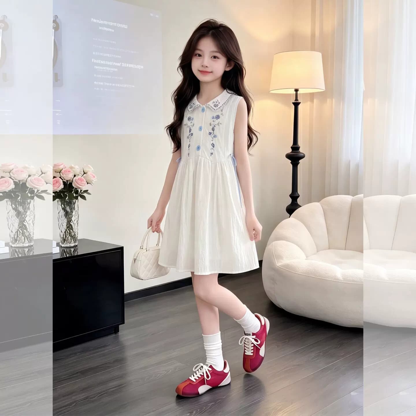 女童连衣裙夏季2026新款白色裙子女孩大童波西米亚海边度假沙滩裙 - 商品图1