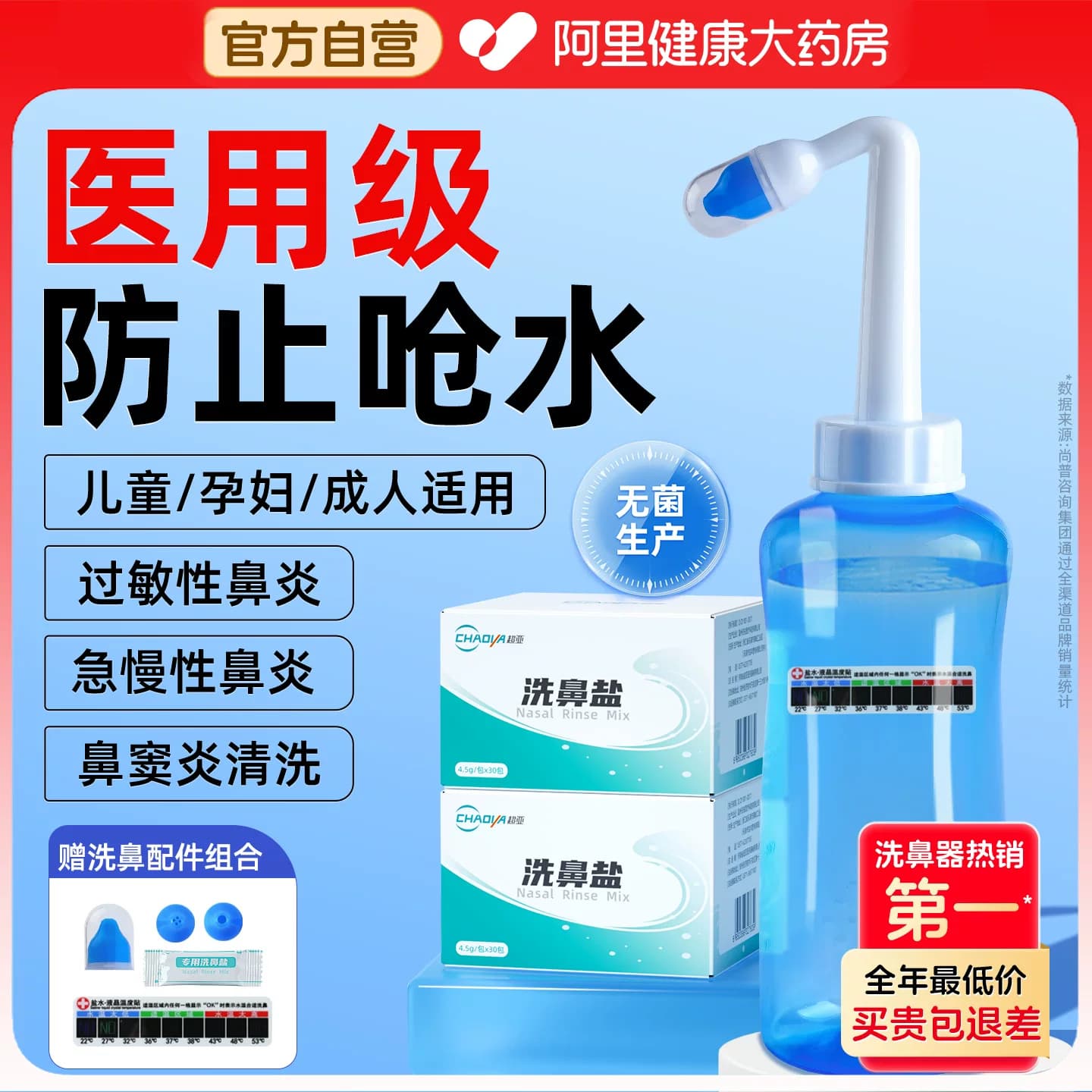 洗鼻器家用手动鼻腔冲洗壶成人过敏鼻炎喷雾生理性海盐水儿童医用 - 商品图1