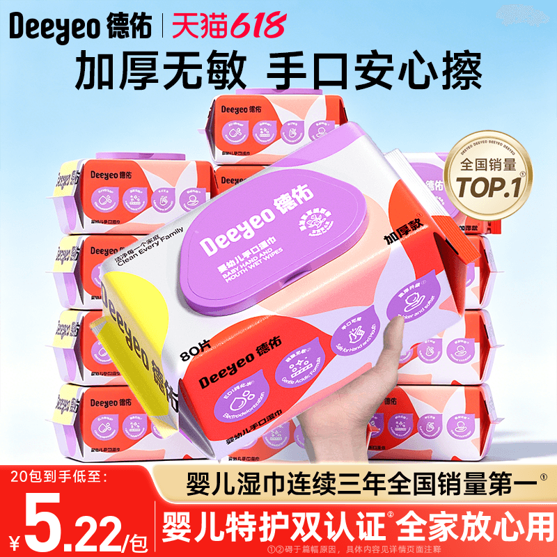 德佑婴儿湿巾家用大包婴儿湿巾纸新生宝宝手口专用家庭实惠湿纸巾 - 商品图1