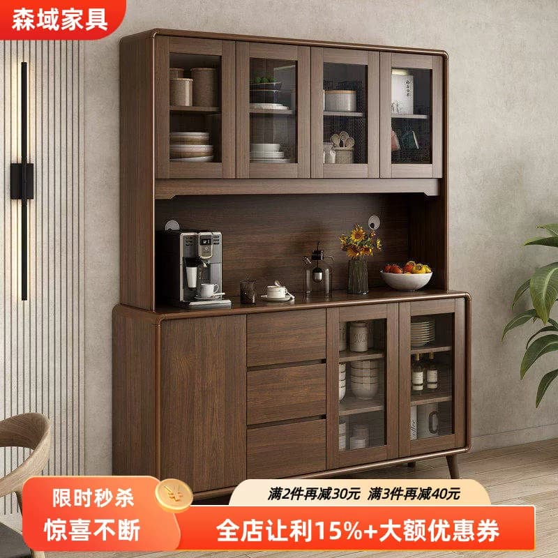 新中式餐边柜酒柜一体靠墙置物柜实木框客厅家用储物柜厨房碗柜子 - 商品图1