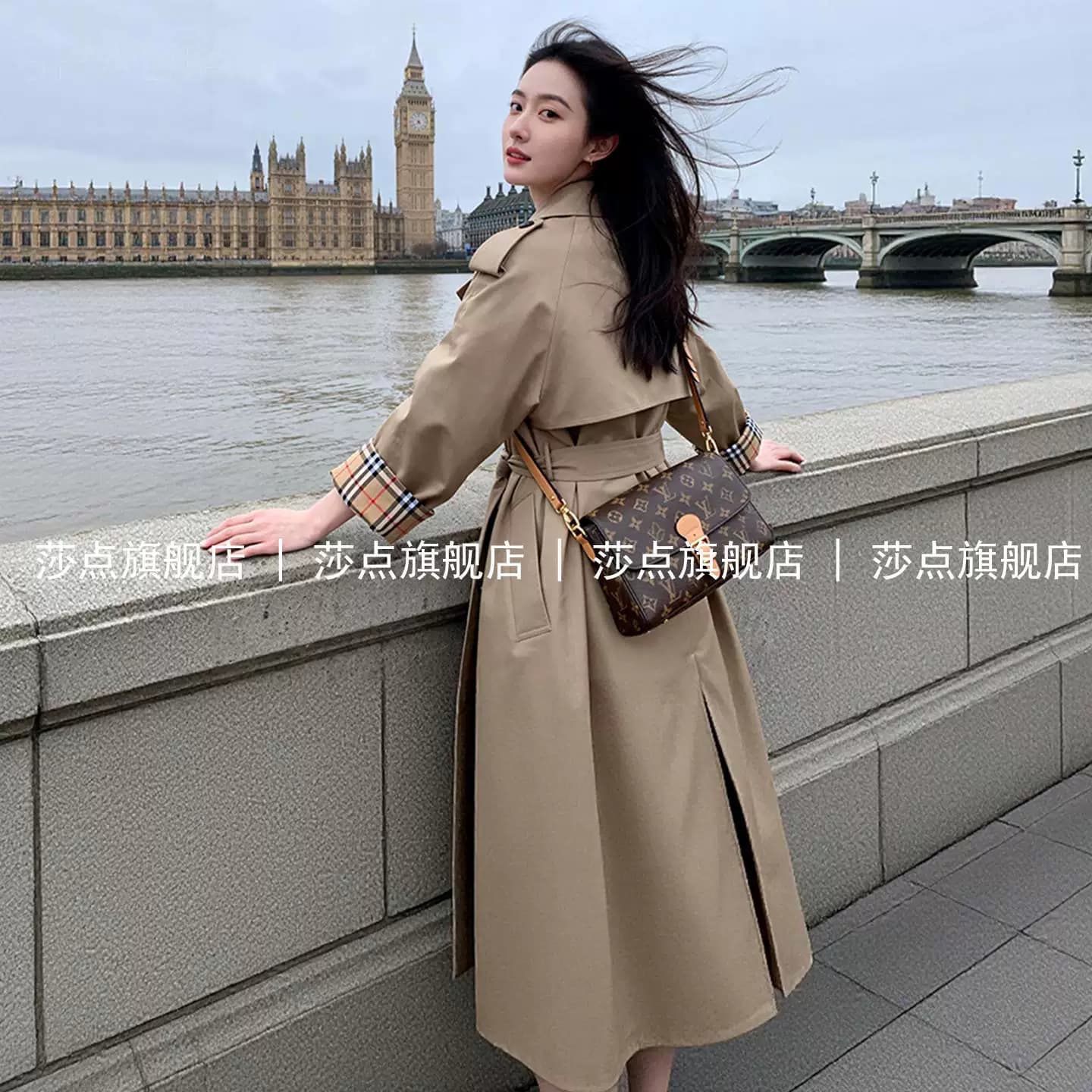 卡其色双排扣休闲风衣外套女中长款2026新款气质过膝外套小个子 - 商品图1