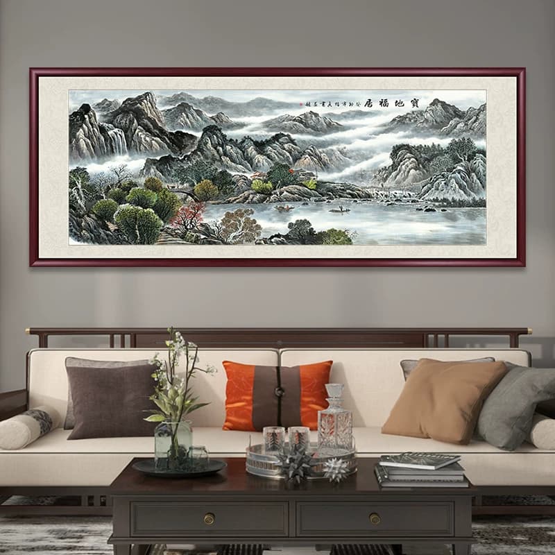 宝地福居聚宝盆山水画国画客厅挂画沙发背景墙装饰画办公室靠山图 - 商品图1