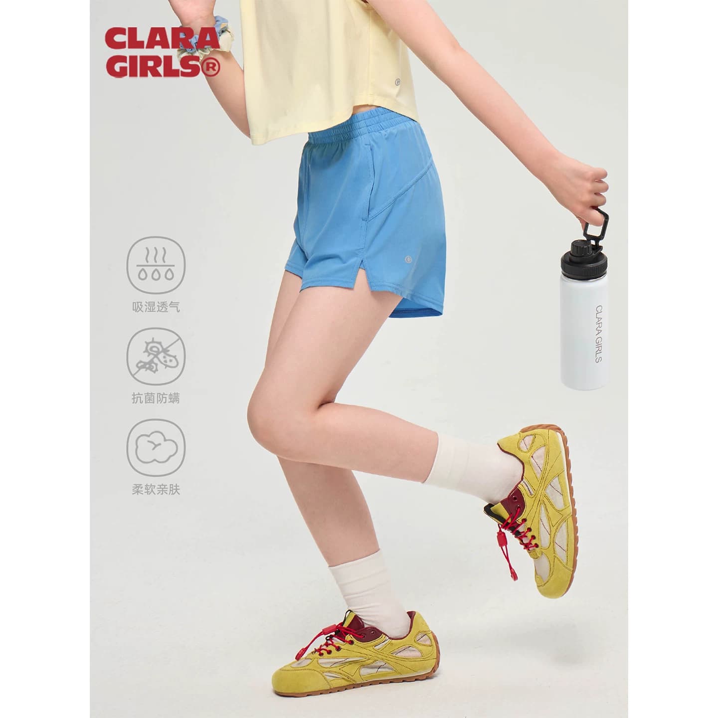 claragirls女童速干短裤吸湿透气26夏儿童防走光假两件弹力运动裤 - 商品图1