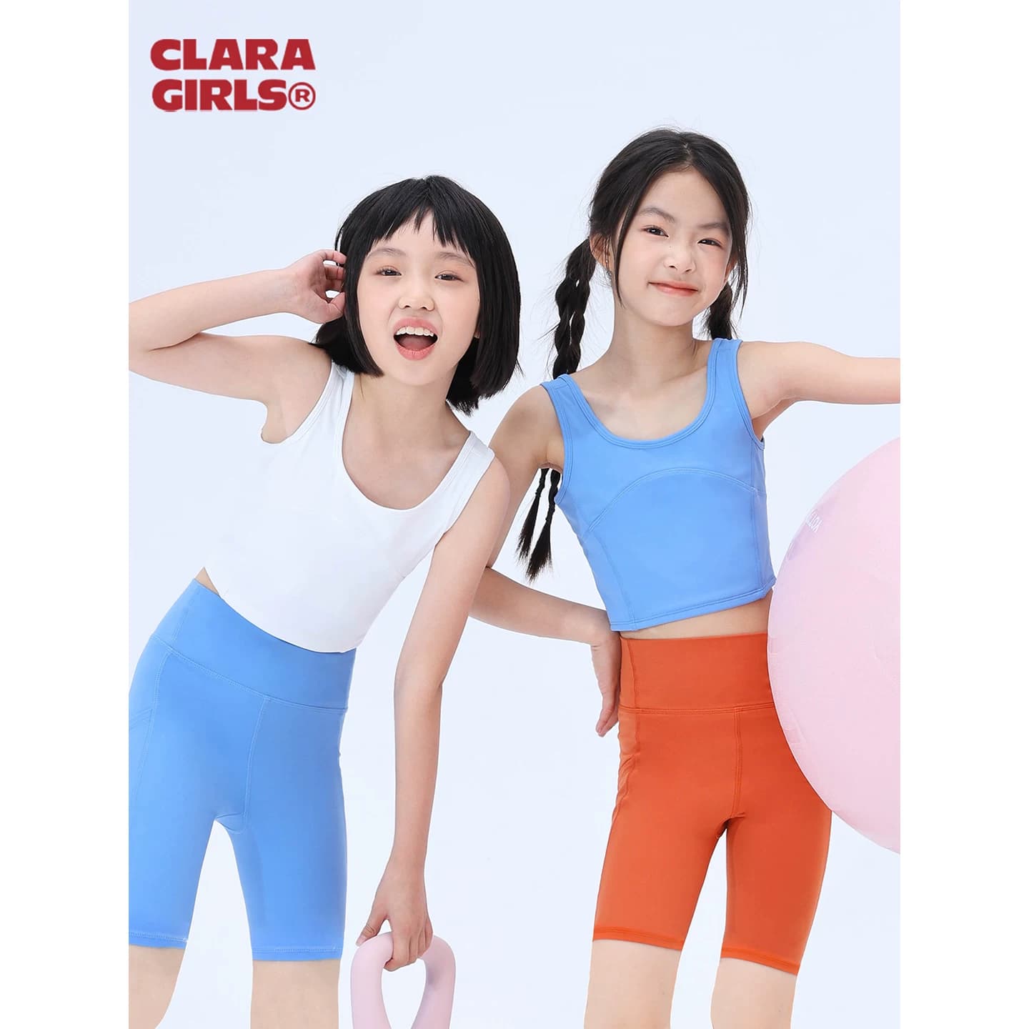 claragirls女童瑜伽套装莱卡高弹2026年春儿童运动套装背心瑜伽裤 - 商品图1