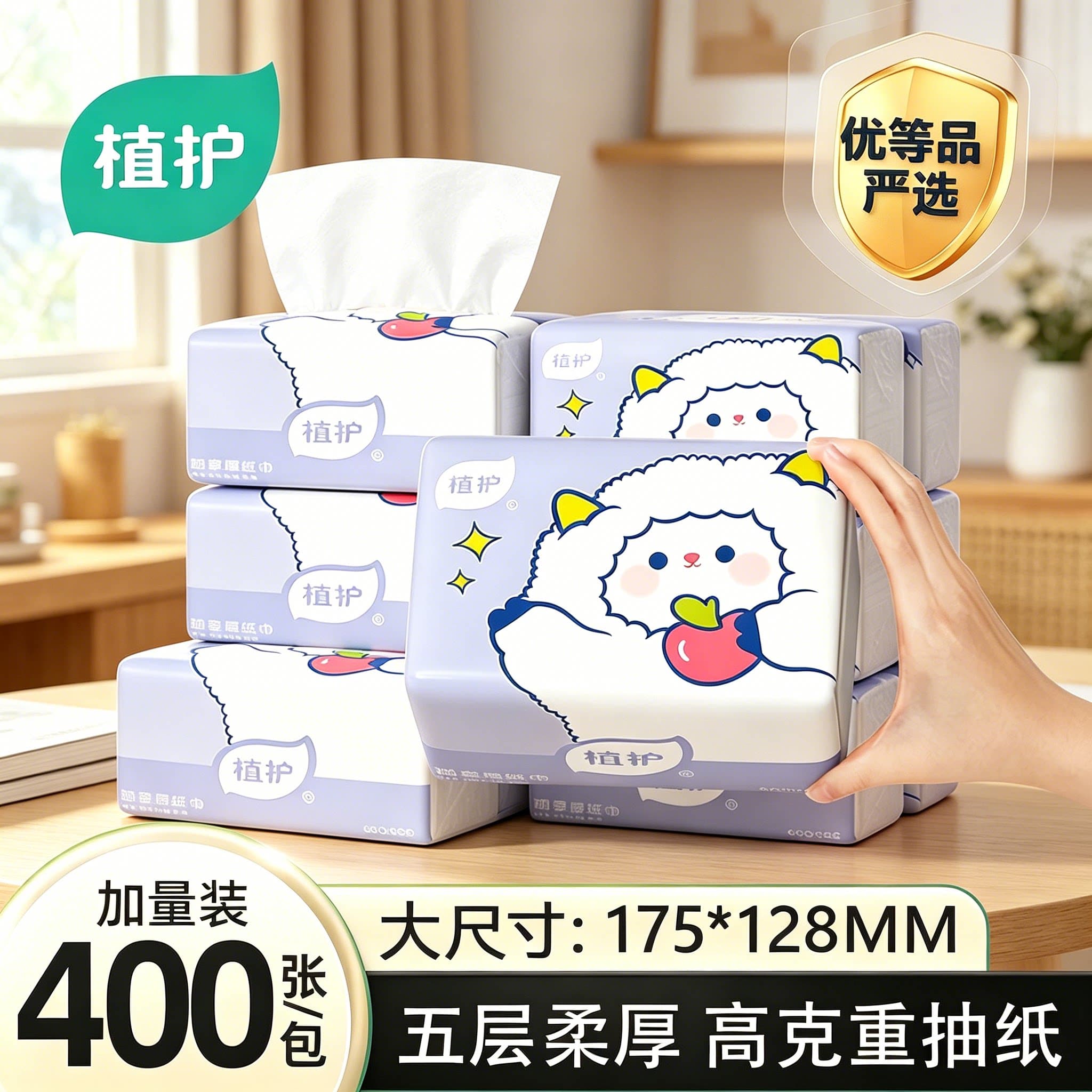 植护大包抽纸家用整箱批实惠装婴儿用纸加厚卫生纸餐巾纸巾正品 - 商品图1