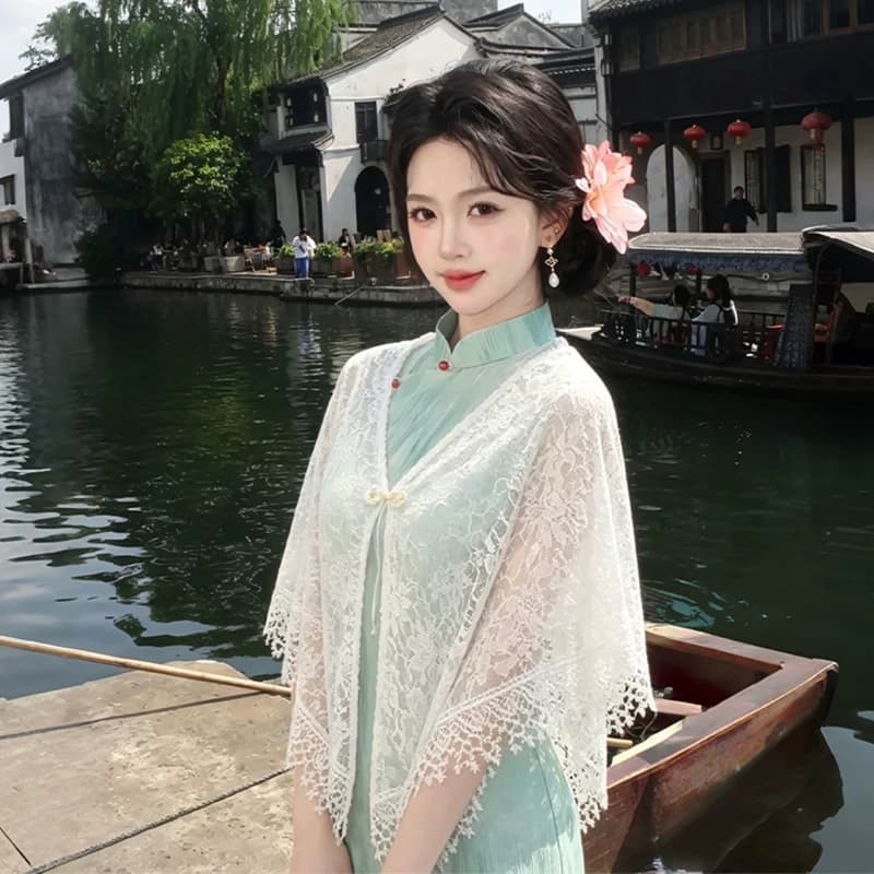 配旗袍披肩女外搭开衫2026新款夏薄款流苏云肩蕾丝新中式外披斗篷 - 商品图1