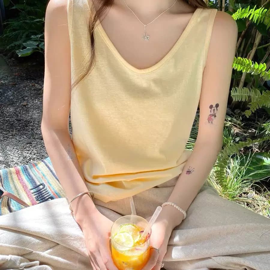 雪花棉夏季新款棉宽松慵懒风打底背心女通勤内搭遮肉无袖上衣a