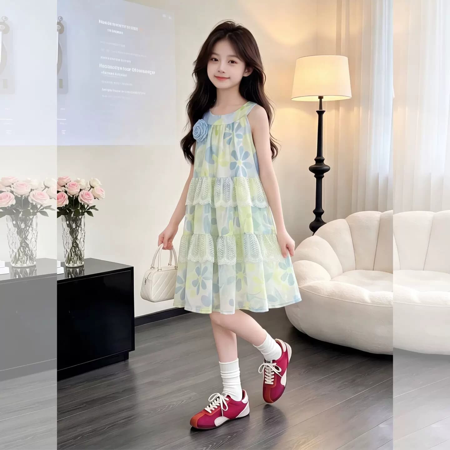 大裙摆气质2026夏季女童公主风挂脖连衣裙女宝宝小清新吊带沙滩裙 - 商品图1