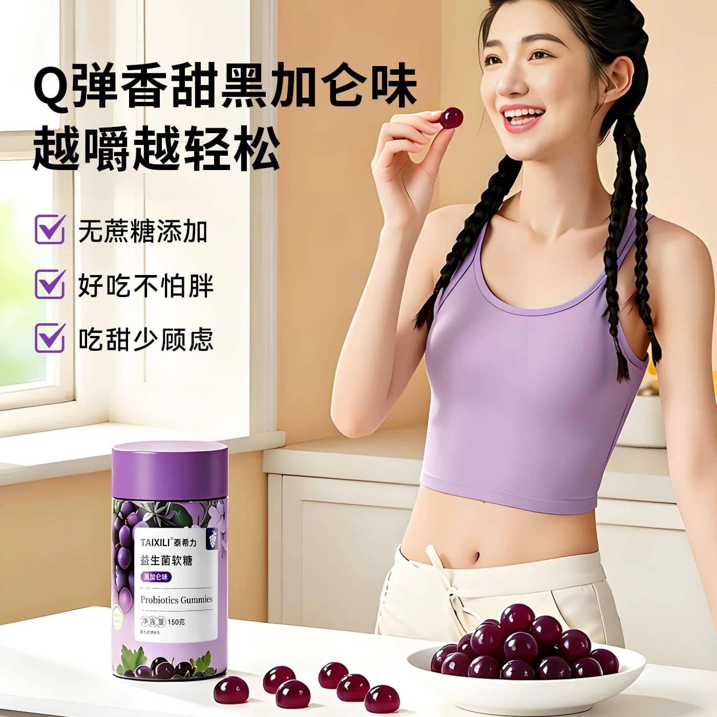 TAIXILI泰希力益生菌软糖黑加仑味成人儿童肠道益生菌独立包装 - 商品图1