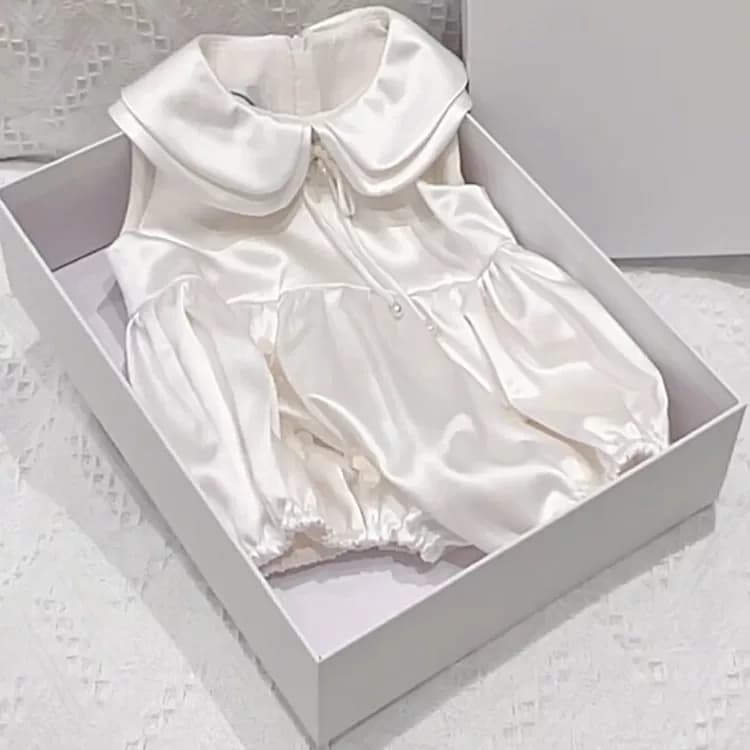 百日宴宝宝生日礼服女童包屁连体衣夏装缎面儿童婴幼儿周岁爬爬服 - 商品图1