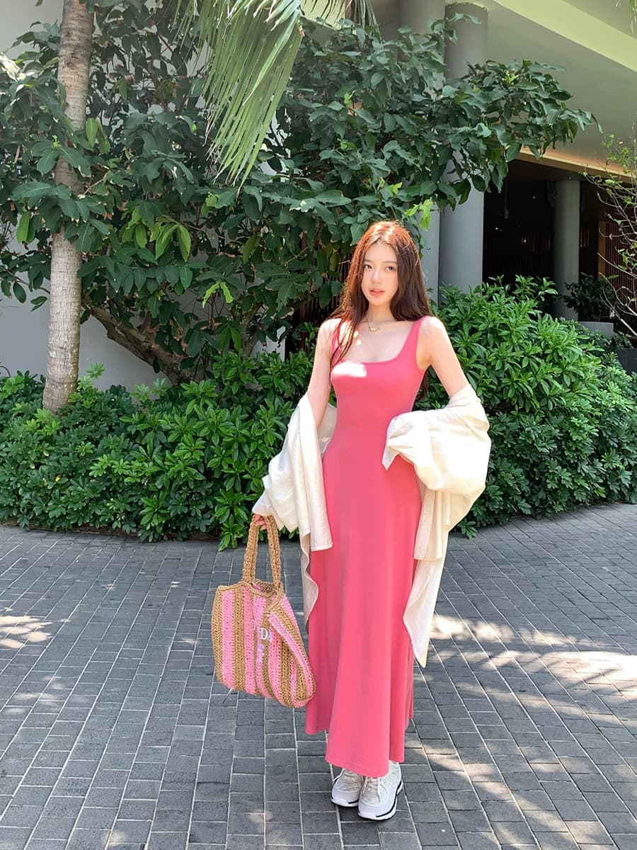 alex stevens宽肩带吊带连衣裙女春秋夏季海边度假收腰长裙子内搭 - 商品图1