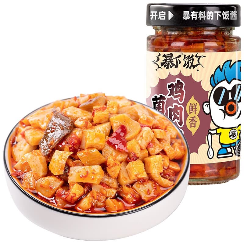 吉香居暴下饭香菇竹笋牛肉酱200g下饭酱拌饭拌面酱瓶装下饭菜香辣牛肉酱 菌菇鸡肉酱200g*1瓶 - 商品图1