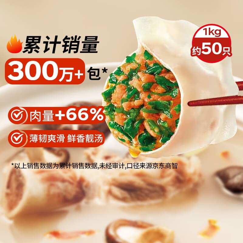 思念灌汤猪肉荠菜水饺1kg约50只 早餐食品儿童水饺 - 商品图1