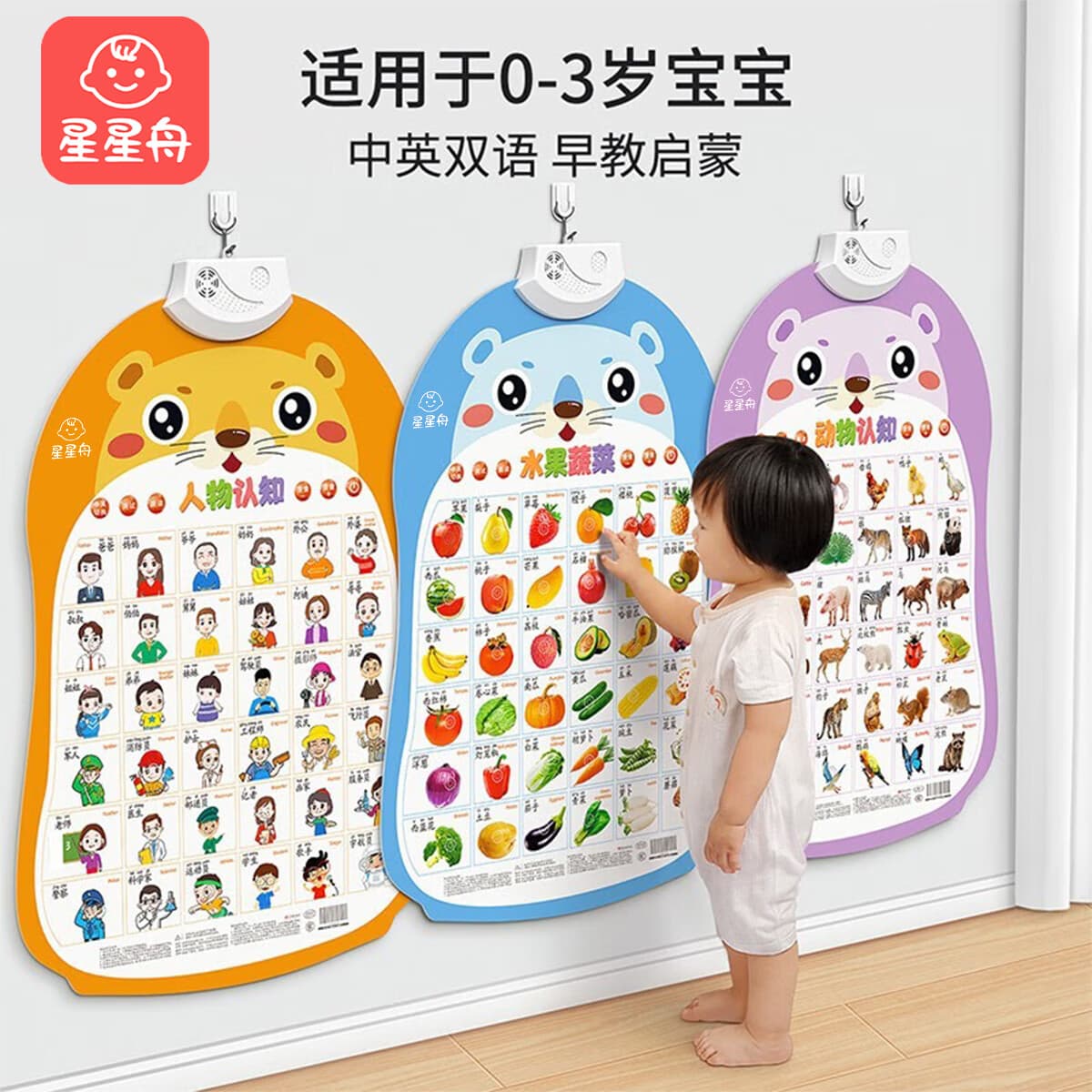 星星舟婴幼儿有声早教挂图玩具儿童拼音表认知看图识物点读发声墙贴 数字认知【单张】 - 商品图1