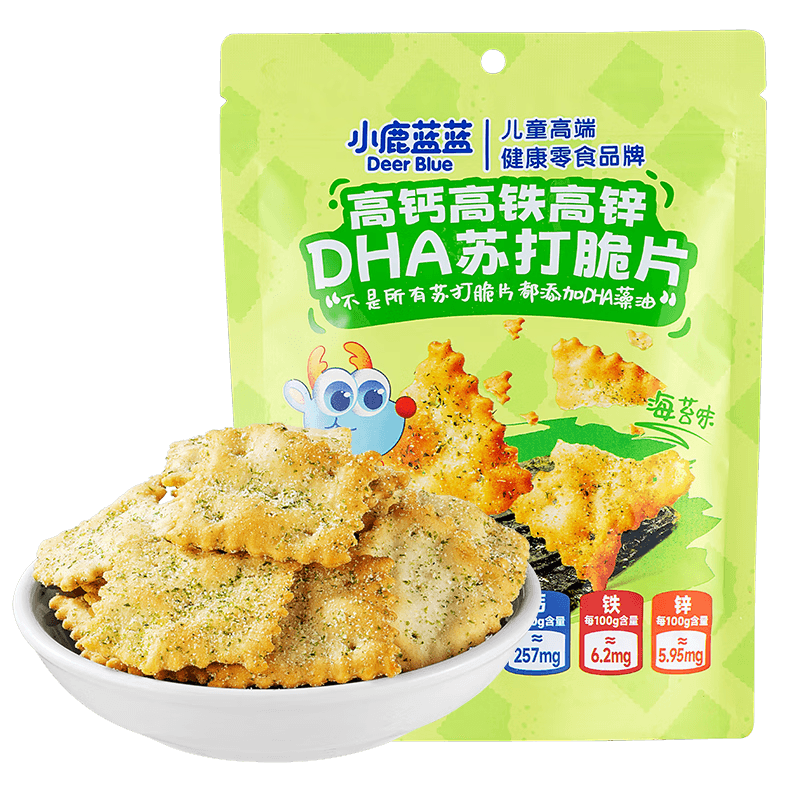 小鹿蓝蓝高钙高铁高锌海盐苏打脆片 精选加拿大进口小麦粉 特添加DHA藻油 【DHA添加】苏打脆片海苔味 - 商品图1