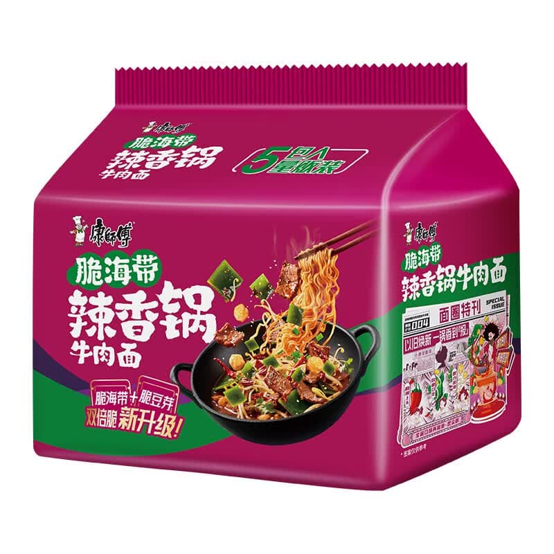 康师傅方便面经典脆海带辣香锅牛肉面122g*5包 泡面 速食 方便食品 - 商品图1