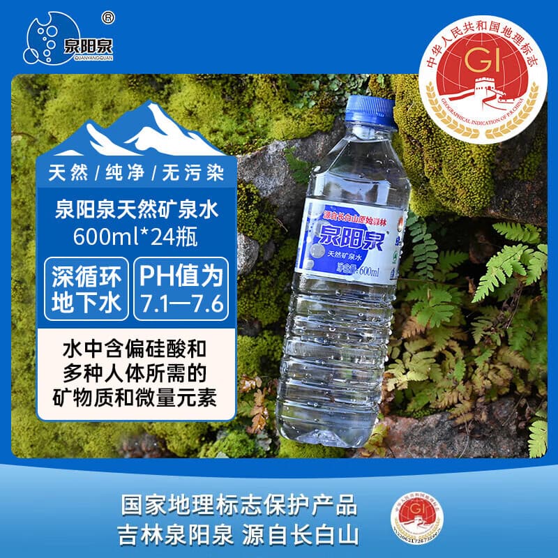 泉阳泉(QUANYANGQUAN) 长白山天然矿泉水 小瓶水 会议用水 600ml*24瓶 整箱塑包装 - 商品图1