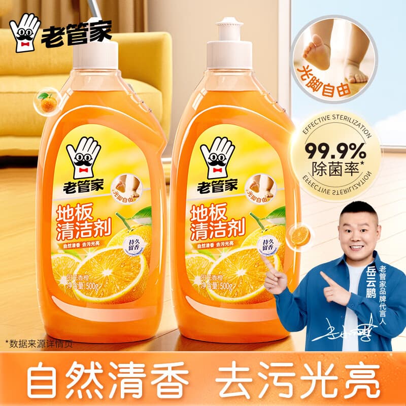 老管家地板清洁剂实木地板瓷砖净厕所除菌家用地面清洗液拖地神器500ml 2瓶 - 商品图1