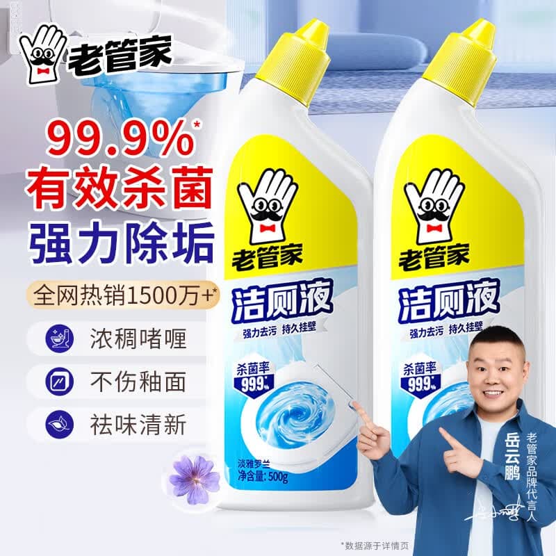 老管家洁厕灵液马桶清洁除菌卫生间强力除垢除臭去异味家用清香型 除垢清香型500ml*2瓶 - 商品图1