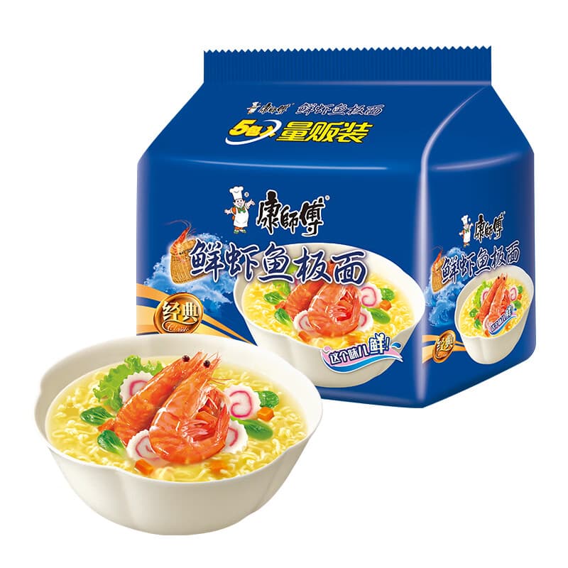 康师傅 方便面 经典鲜虾鱼板面五连包98g*5 泡面袋装速食 方便食品 - 商品图1