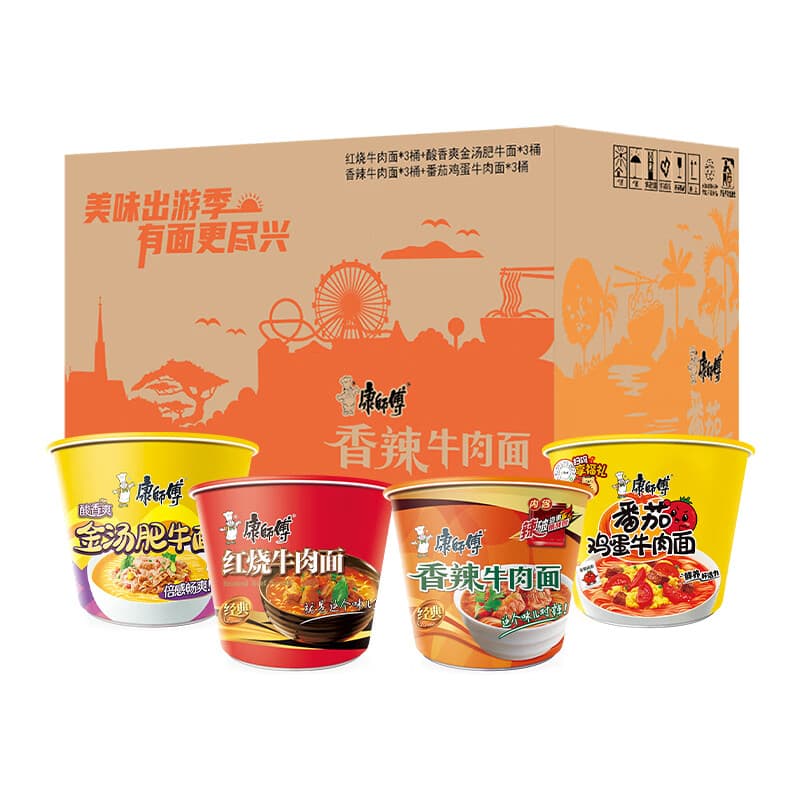 康师傅方便面 经典红烧+香辣+番茄+金汤110g*12 泡面整箱出游季 - 商品图1