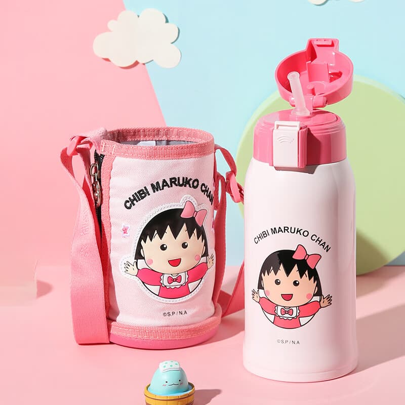 杯具熊儿童吸管保温杯两盖男孩女孩上学水杯便携杯子 复古小丸子600ml - 商品图1
