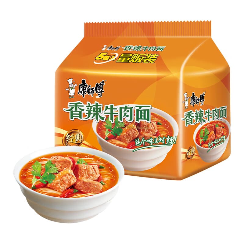 康师傅 方便面 经典香辣牛肉面五连包104g*5 泡面袋装速食 方便食品 - 商品图1