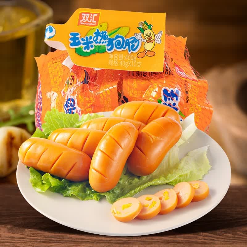 双汇玉米热狗肠40g*10支网兜装休闲零食开袋火腿肠出游露营方便面 - 商品图1