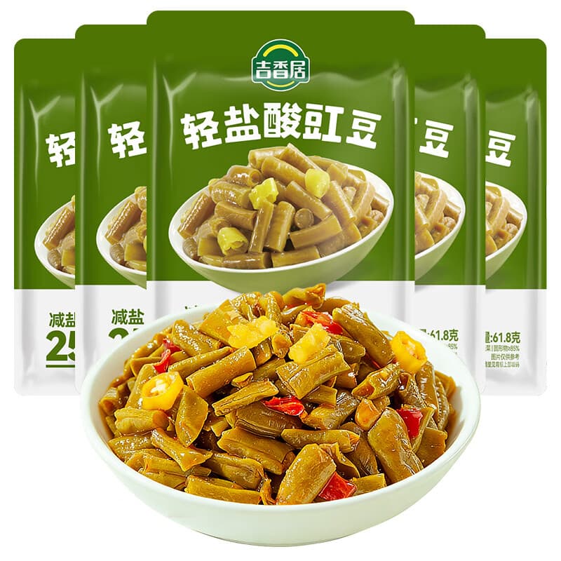 吉香居轻盐酸豇豆61.8g*5减盐酸豆角泡椒豇豆佐餐涪陵榨菜下饭菜咸菜 - 商品图1
