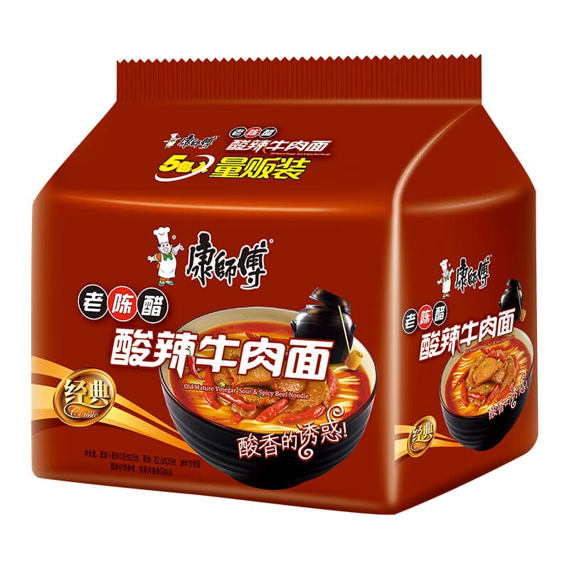 康师傅 方便面 经典老陈醋酸辣牛肉面五连包110g*5 泡面袋装 方便食品 - 商品图1