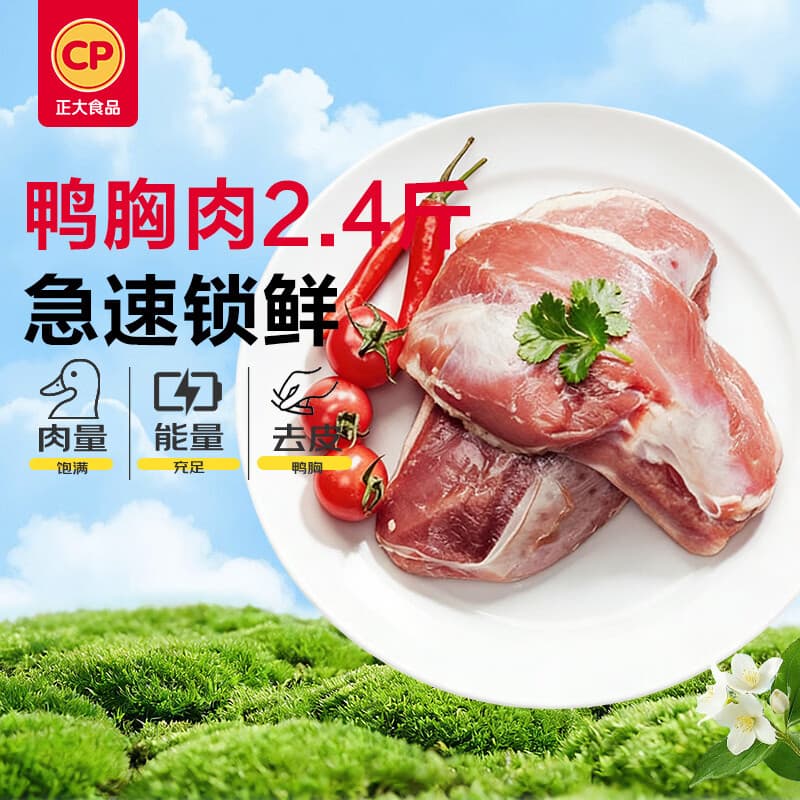 正大鸭胸肉2.4斤 去皮鸭胸肉鸭货生鲜自营鸭肉生鲜烧烤冷冻 - 商品图1