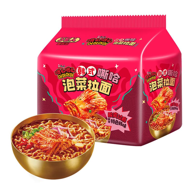 康师傅方便面 哦么哦么 韩式辣白菜五连包96g*5 泡面袋装方便食品 - 商品图1